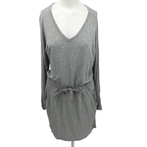 Athleta Layover Sweatshirt Dress Gray Size M Stretch Comfy V-Neck Drawstring - Picture 1 of 13